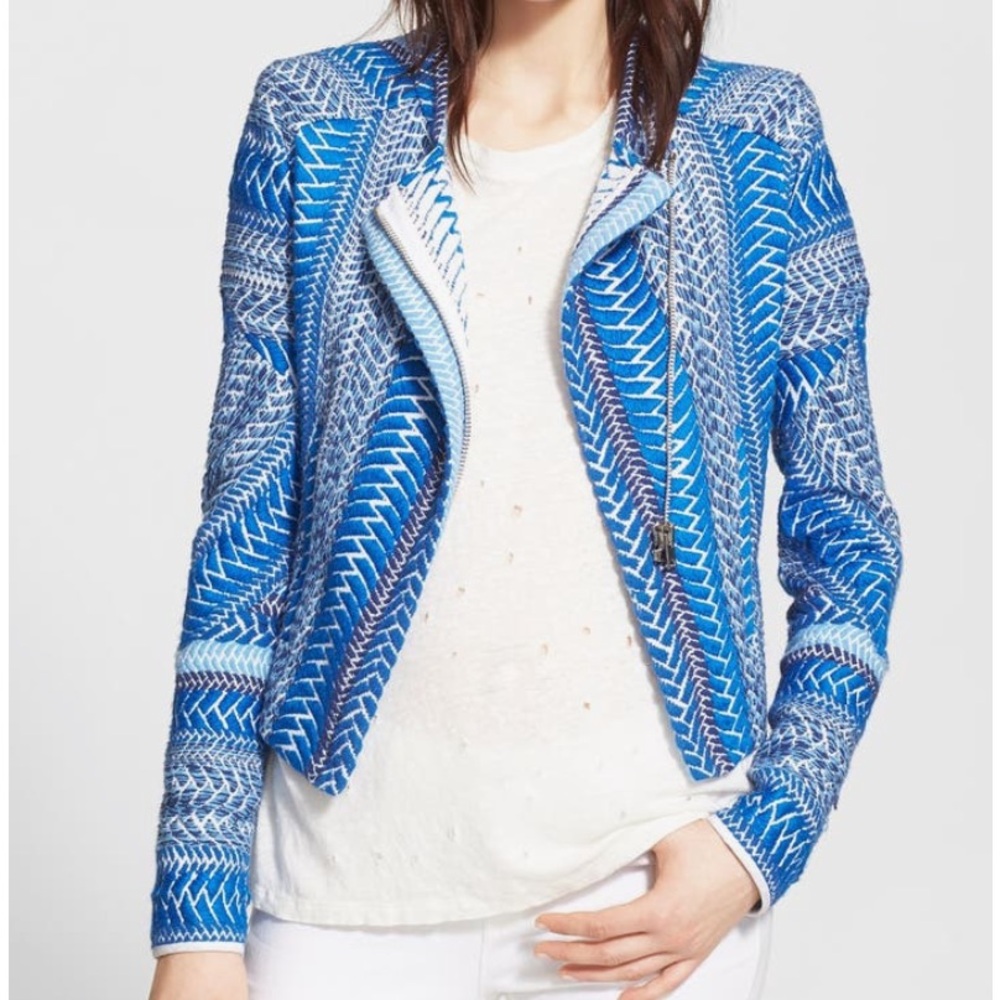 IRO Paris Osaka Blue Wool Blend Jacket Size 2 Textured Cocoon